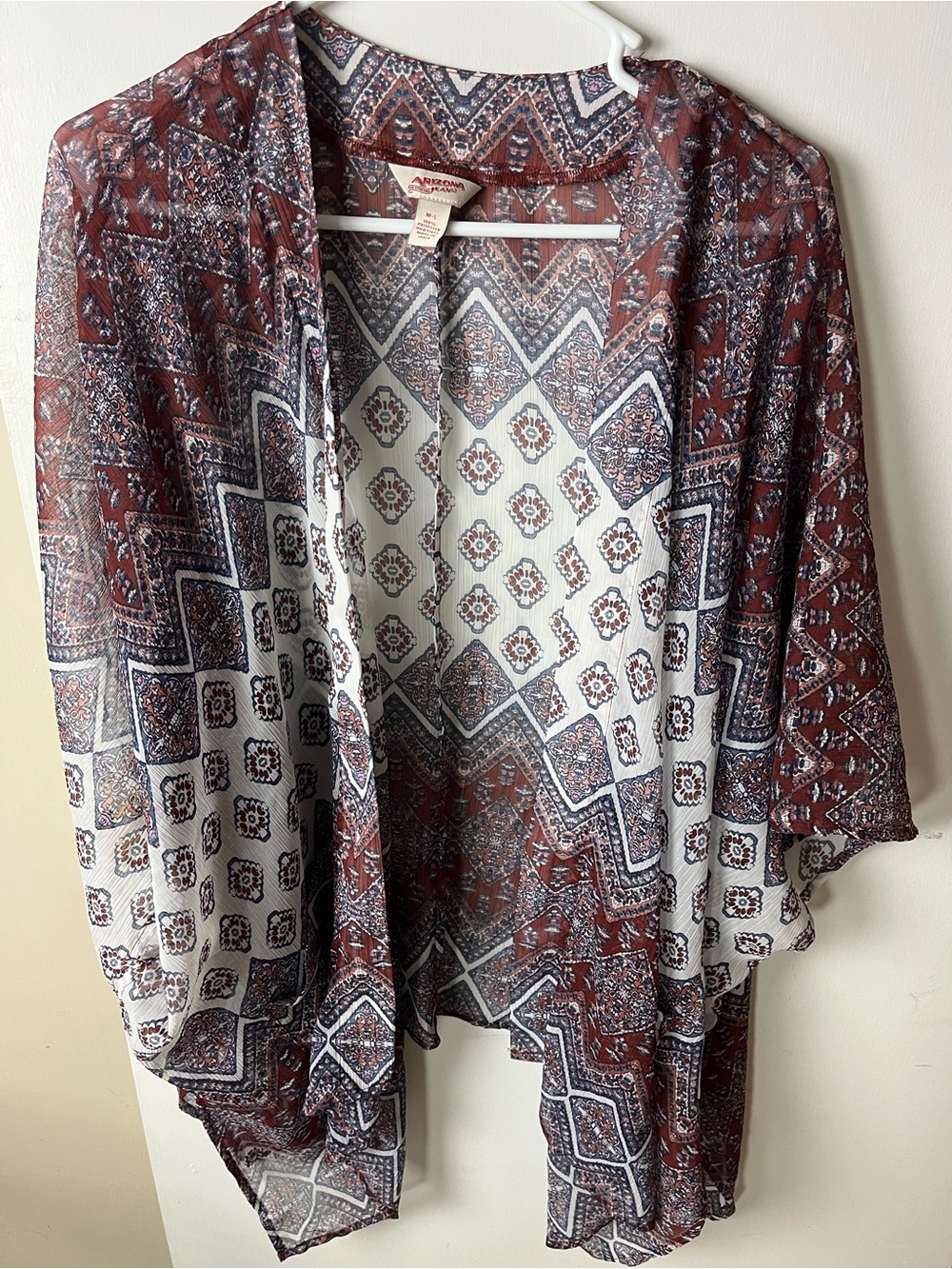 Arizona Jean Company Sheer Open-Front Kimono Cardigan - Rust, White, Navy